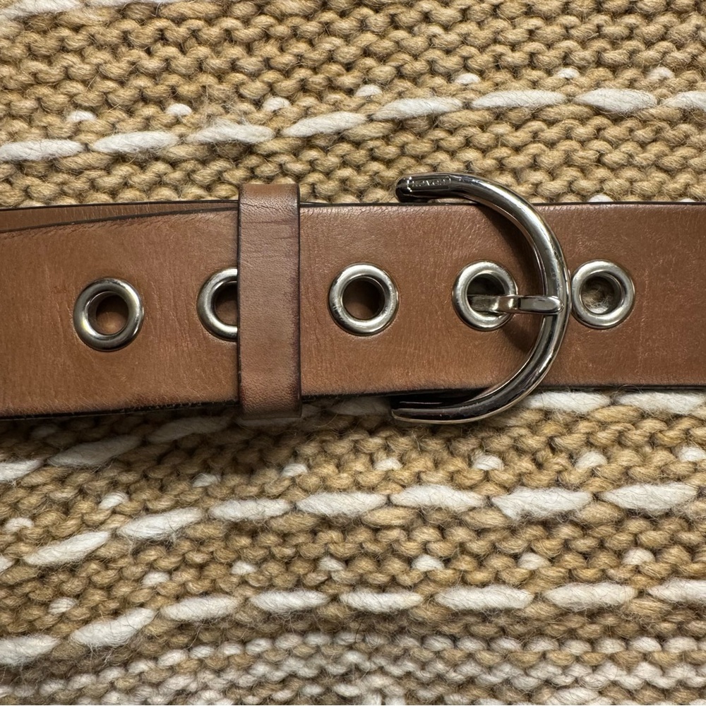 Vintage COACH - Leather Grommet Belt - Brown with Silver Buckle - Size Large - Picture 3 of 10